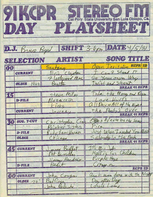 A "corrected" playlist, pg. 1 of 2 ("2 yellow no-no's - not too bad!")